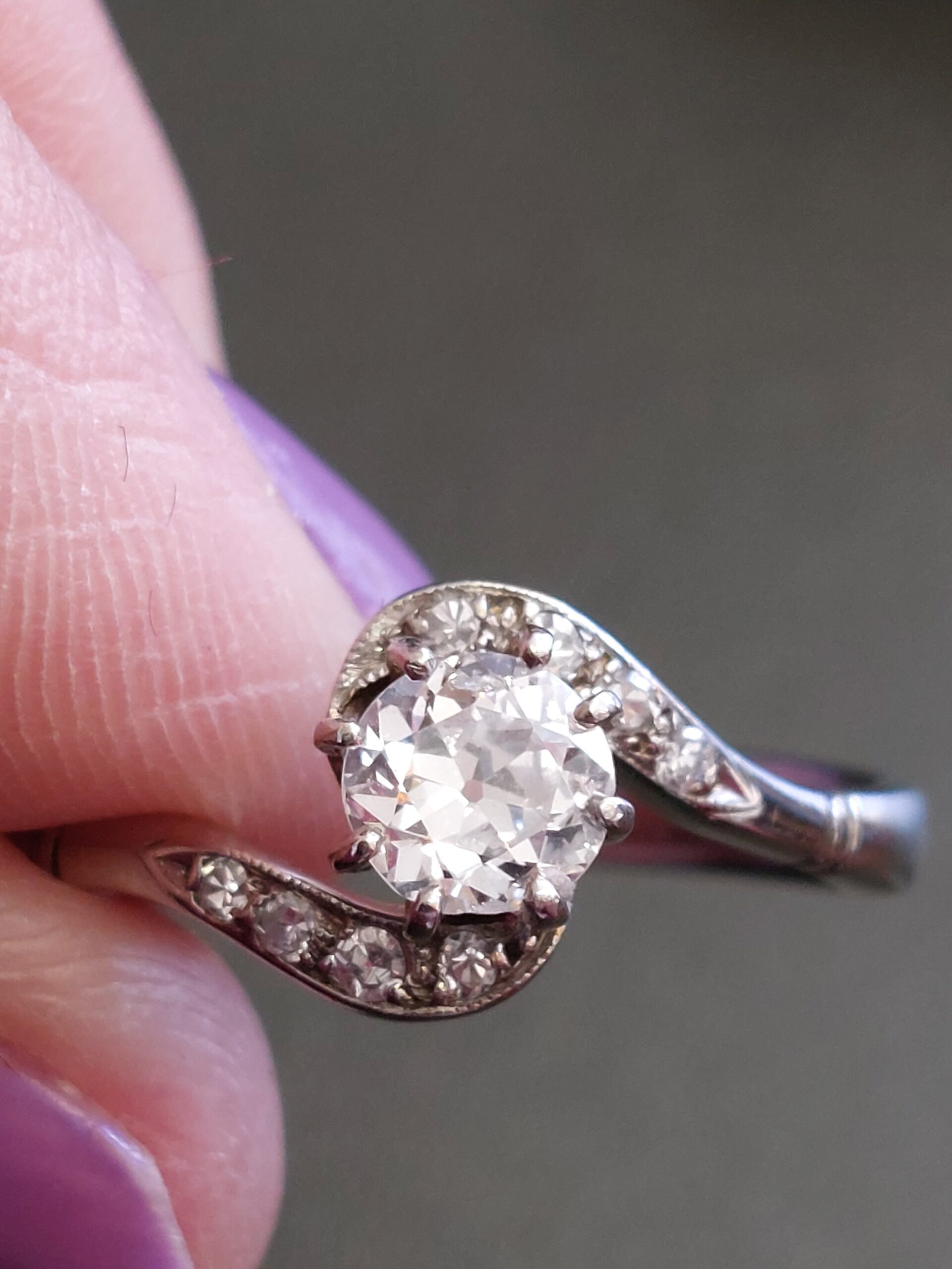 Antique Platinum & Natural Diamond Swirl Set Solitaire - Beautiful!!! - Image 6