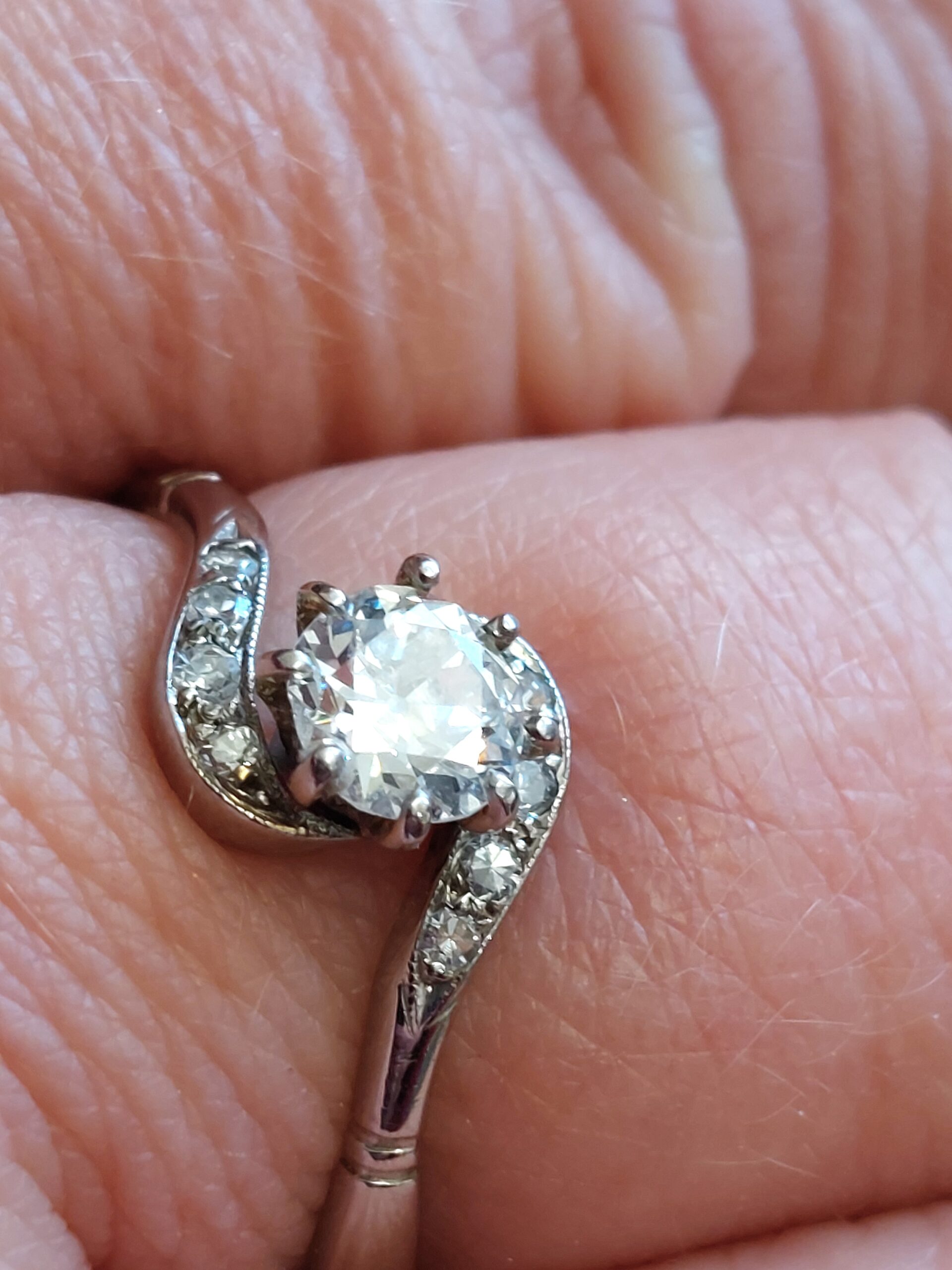 Antique Platinum & Natural Diamond Swirl Set Solitaire - Beautiful!!! - Image 8