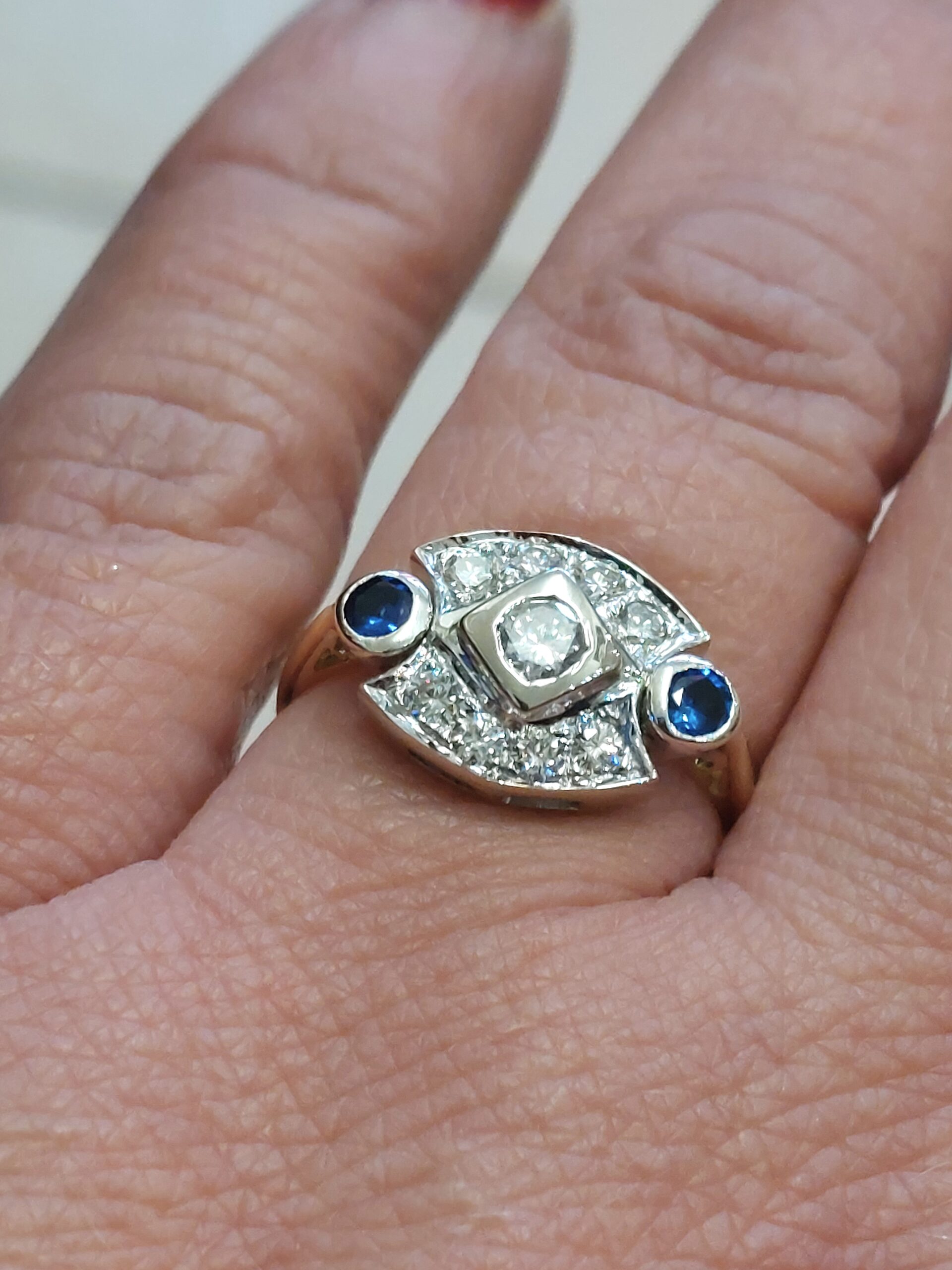 Bespoke 18ct Y/G & W/G Rub over Natural Diamond & Madagascan Blue Velvet Sapphire Set Cluster - Image 8