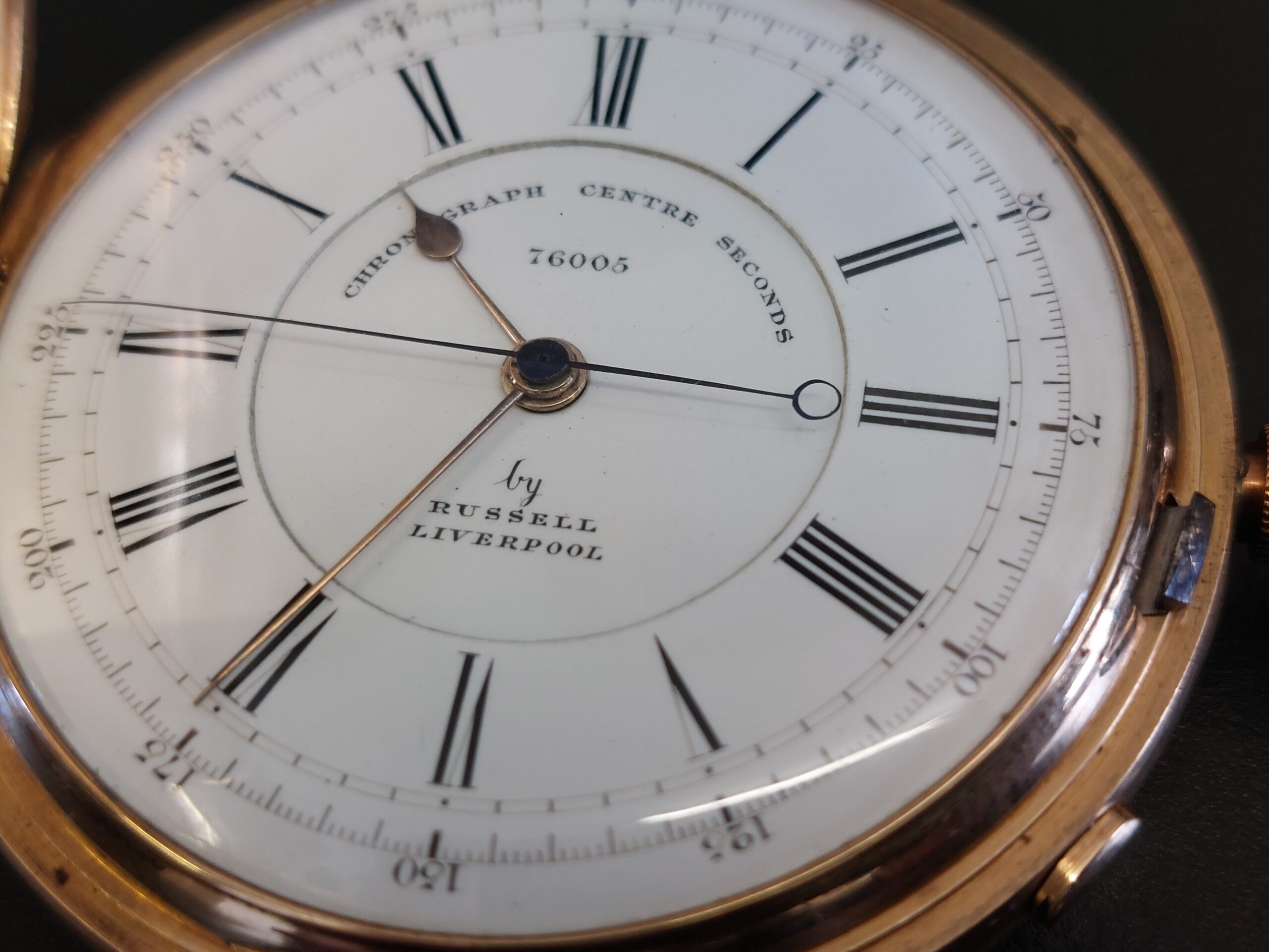1879 18ct gold chronograph 76005 by Alfred Russell ( A rare time piece )