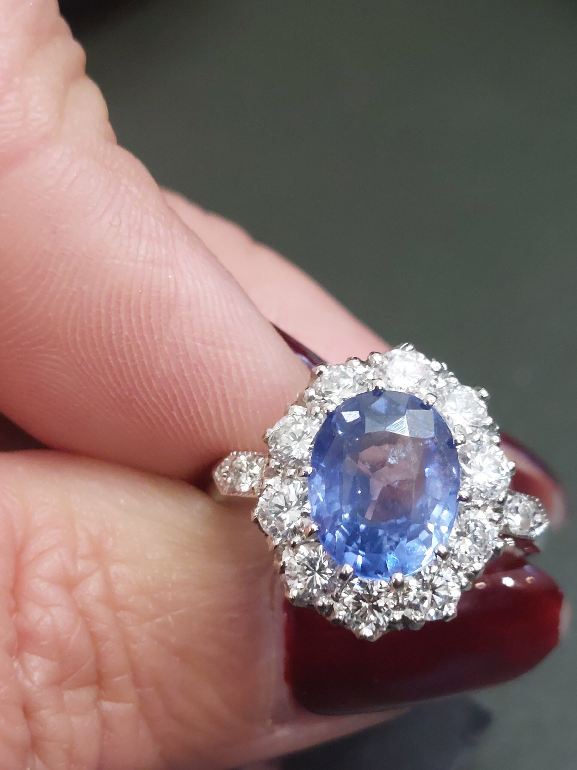 Platinum, Cornflower Sapphire & Natural Diamond Cluster - Absolutely Stunning - Image 4
