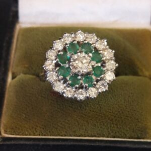 Vintage 18ct W/G Columbian Emerald and Natural Diamond Cluster